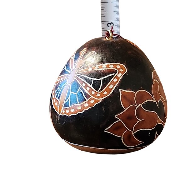 Lu Cuma Handmade In Peru Gourd Ornament Flowers Butterflys Browns EUC - Picture 7 of 8